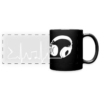 Kopfhörer Musik Note Kabel EKG Herzschlag Puls - Panorama-Tasse farbig - Schwarz - Vorne