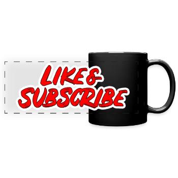 Klick gefällt mir und lass ein Abo da! - Panorama-Tasse farbig - Schwarz - Vorne