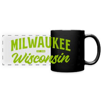 Milwaukee Wisconsin Vintage Script - Full Colour Panoramic Mug - black - Front