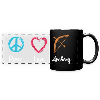 Frieden Liebe Bogenschießen - Panorama-Tasse farbig - Schwarz - Vorne