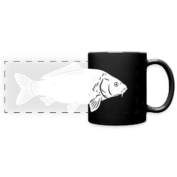 Silhouette de carpe dans la pêche grunge brute - Mug panoramique uni - noir - Devant