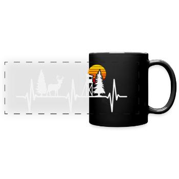 Jäger Jagd Herzschlag Hirsch Hochsitz - Panorama-Tasse farbig - Schwarz - Vorne