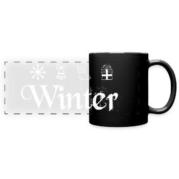 Winter Symbols Ski Sledge and Snowboarder - Full Colour Panoramic Mug - black - Front