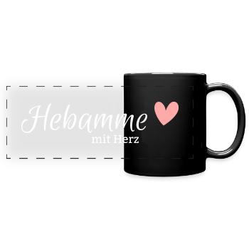 Hebamme mit Herz - Panorama-Tasse farbig - Schwarz - Vorne