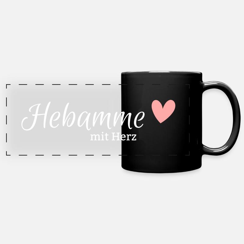 Hebamme mit Herz - Panorama-Tasse farbig - Schwarz