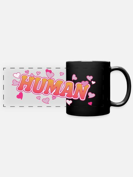 Human Menschen Herzen Desgin - Panorama-Tasse farbig - Schwarz