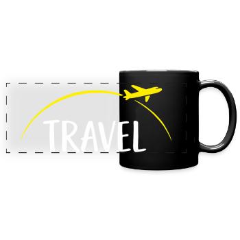 Travel Typo mit Flugzeugkreis - Panorama-Tasse farbig - Schwarz - Vorne