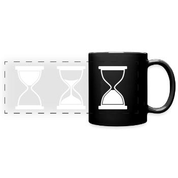 drei Sanduhren - Panorama-Tasse farbig - Schwarz - Vorne