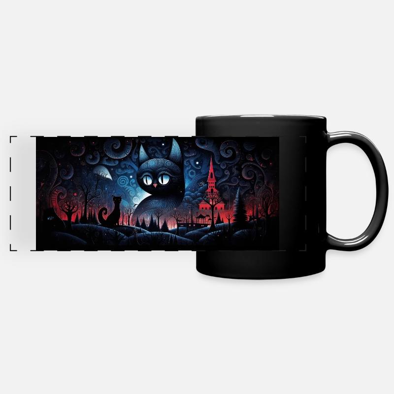 Black Cat Wunderland - Panorama-Tasse farbig - Schwarz