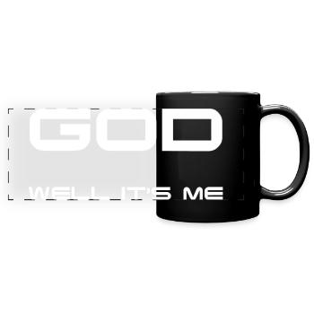 Gott bin ich! - Panorama-Tasse farbig - Schwarz - Vorne