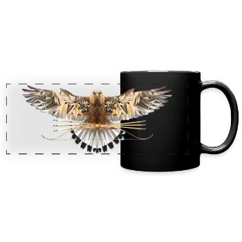Polygonal falcon with recurved bow and arrows - Full Colour Panoramic Mug - black - Front