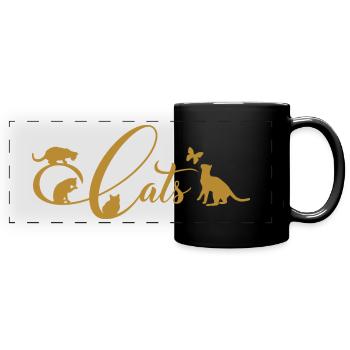 Cheerful kittens do gymnastics on decorative writing - Full Colour Panoramic Mug - black - Front