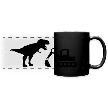 Bagger Baustelle Bau T-Rex Dinosaurier Bauarbeiter - Panorama-Tasse farbig - Schwarz - Vorne
