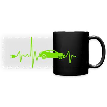 Electric car with Heartbeat Eauto retro E-car - Full Colour Panoramic Mug - black - Front