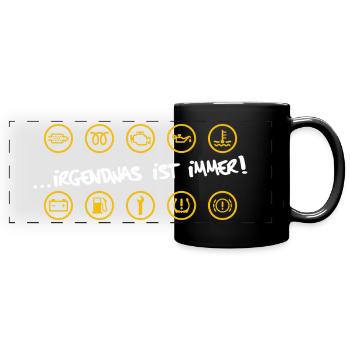Irgendwas ist immer! - Warnleuchten Auto & Lkw - Panorama-Tasse farbig - Schwarz - Vorne