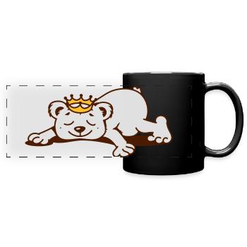 Un petit ours avec une couronne d'or dort - Mug panoramique uni - noir - Devant