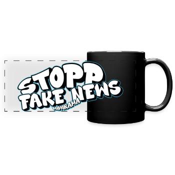 Stopp Fake News - Panorama-Tasse farbig - Schwarz - Vorne