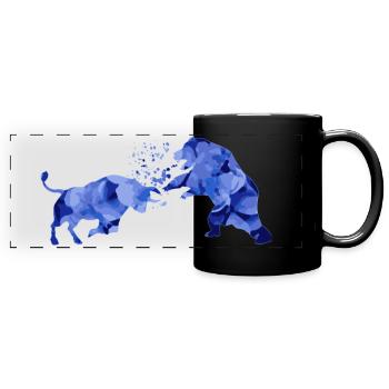 Bull vs bear stock market - Full Colour Panoramic Mug - black - Front