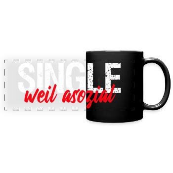 single weil asozial - Panorama-Tasse farbig - Schwarz - Vorne