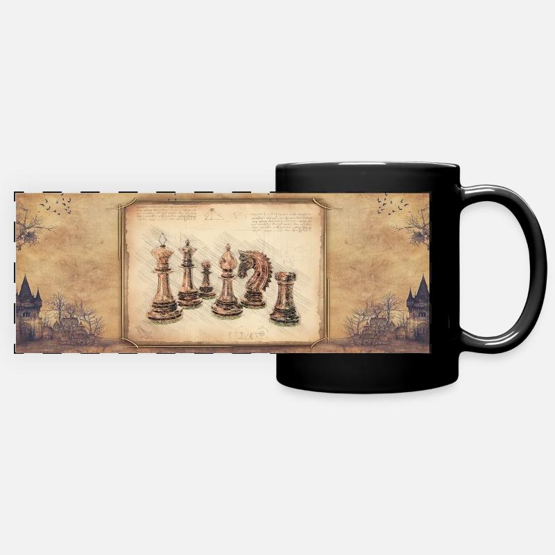 Échecs - Œuvre d’art à l’ancienne pour les joueurs d’échecs. - Mug panoramique uni - noir