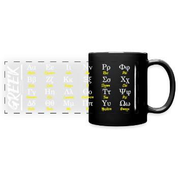 Griechisches Alphabet Buchstaben Lernen - Panorama-Tasse farbig - Schwarz - Vorne