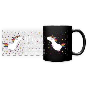 Einhorn Zum Glitzern Geboren Panoramatasse ws - Panorama-Tasse farbig - Schwarz - Vorne