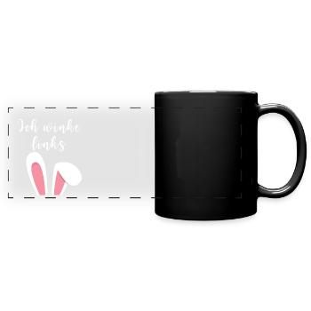 Osterhasen winken mit links - für Linkshänder - Panorama-Tasse farbig - Schwarz - Vorne