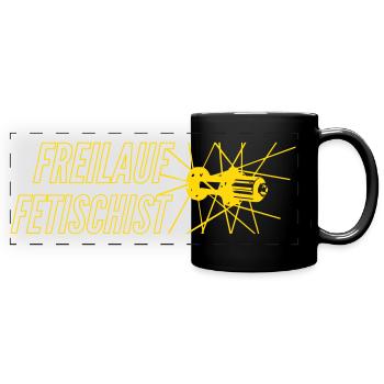 Lustiger Rennrad Spruch - Freilauf Fetischist - Panorama-Tasse farbig - Schwarz - Vorne