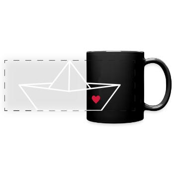 Segelboot Boot Papier Schiff Herz Liebe Geschenk - Panorama-Tasse farbig - Schwarz - Vorne