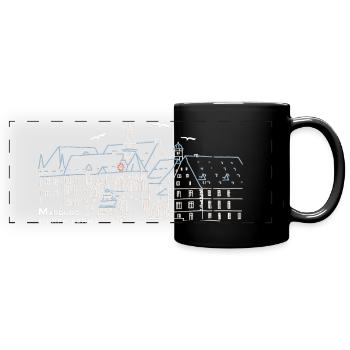 Marburg an der Lahn, Schloss, Hessen, Zeichnung - Panorama-Tasse farbig - Schwarz - Vorne