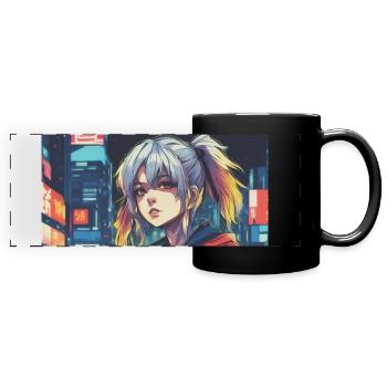Jolie fille d’anime dans la ville - Mug panoramique uni - noir - Devant