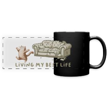 Cat Claws Sofa Life Ihr bestes Leben - Panorama-Tasse farbig - Schwarz - Vorne