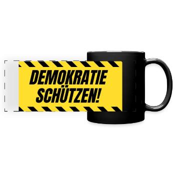 Demokratie schützen! - Panorama-Tasse farbig - Schwarz - Vorne