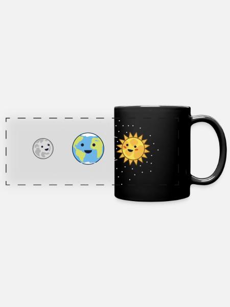 Lune Terre Soleil Doux | Lune Terre Soleil Mignon - Mug panoramique uni - noir