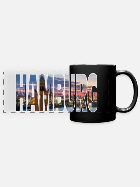 Hamburg - Panorama-Tasse farbig - Schwarz