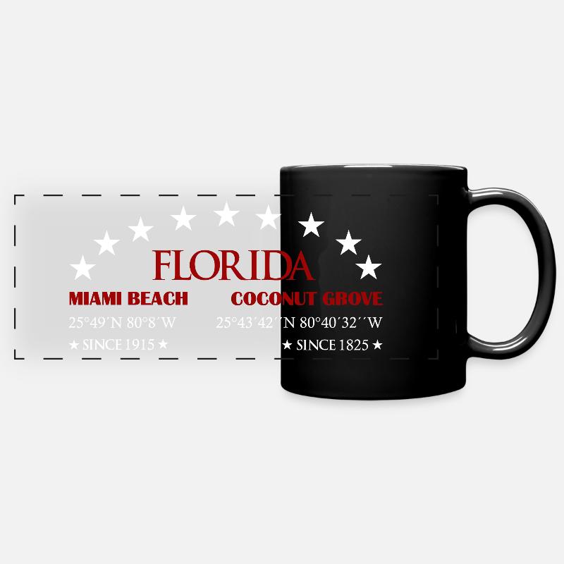 Florida, coordinates, Miami Beach, Coconut Grove - Full Colour Panoramic Mug - black