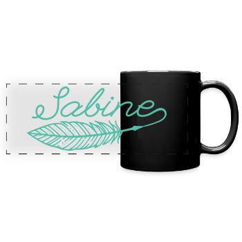 Sabine Name Federschrift - Panorama-Tasse farbig - Schwarz - Vorne