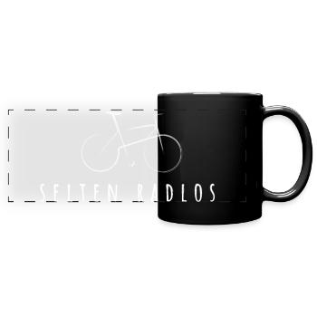 Selten Radlos - Fahrrad, Radsport, Bike - Panorama-Tasse farbig - Schwarz - Vorne