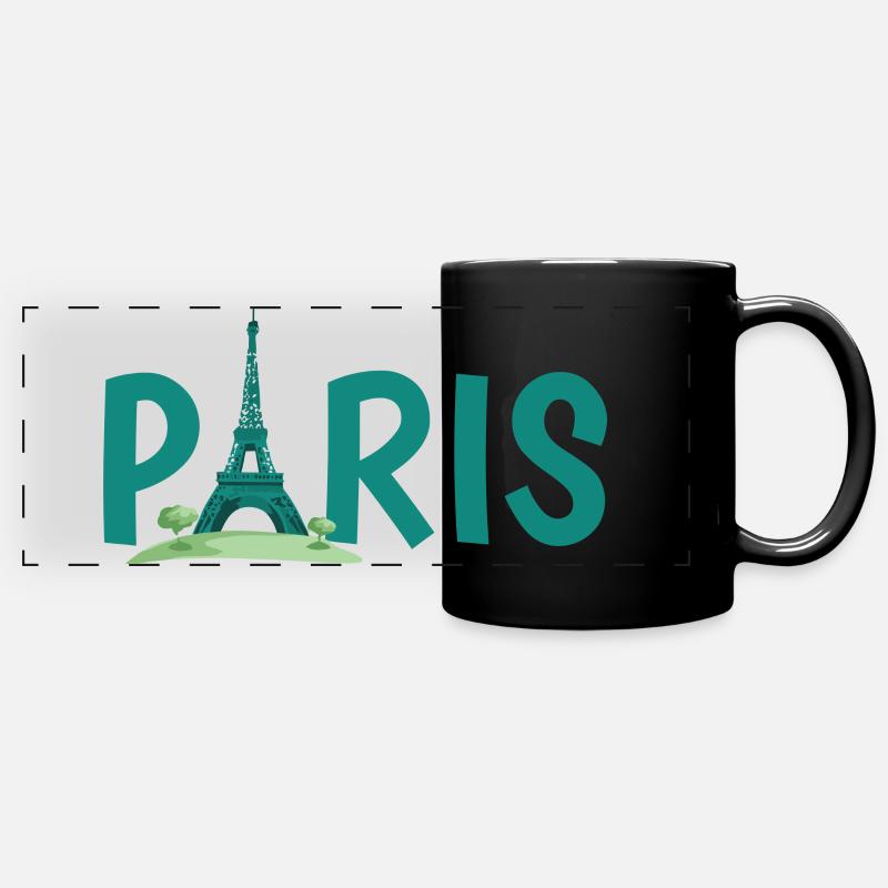 Paris Skyline with Eiffel Tower Illustration - Full Colour Panoramic Mug - black