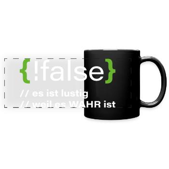 false - Funny programmer saying - Full Colour Panoramic Mug - black - Front