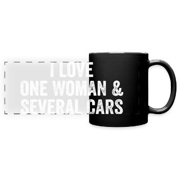 Une Femme et Plusieurs Voitures : Humour Auto - Mug panoramique uni - noir - Devant