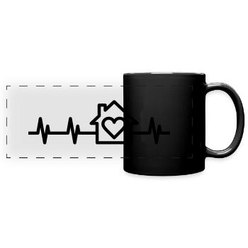 Haus und Herzschlag Symbol - Panorama-Tasse farbig - Schwarz - Vorne