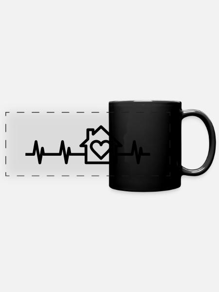 Symbole de la maison et du rythme cardiaque - Mug panoramique uni - noir