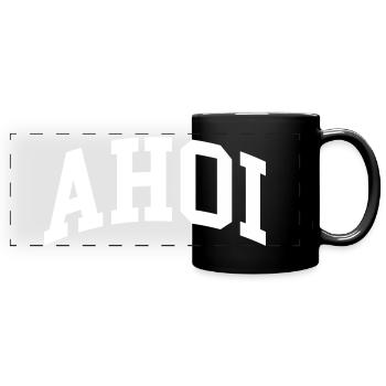Ahoi - Panorama-Tasse farbig - Schwarz - Vorne