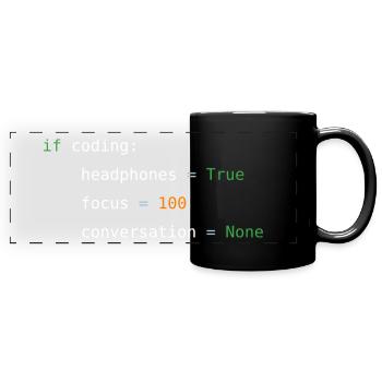 If coding headphones - Panorama-Tasse farbig - Schwarz - Vorne