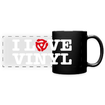 I love vinyl records - retro lettering - Full Colour Panoramic Mug - black - Front