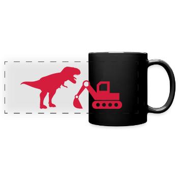 Bagger T-Rex Baustelle Bau Dinosaurier Bauarbeiter - Panorama-Tasse farbig - Schwarz - Vorne