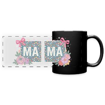 MAMA Carrés Fleuris et Nœuds Roses | Rétro - Mug panoramique uni - noir - Devant