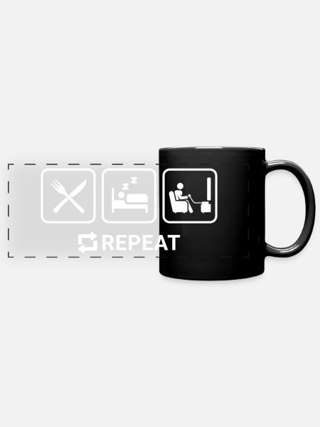 Eat Sleep Game Repeat - Panorama-Tasse farbig - Schwarz