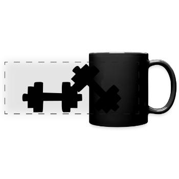 Hanteln, Kraftsport - Panorama-Tasse farbig - Schwarz - Vorne